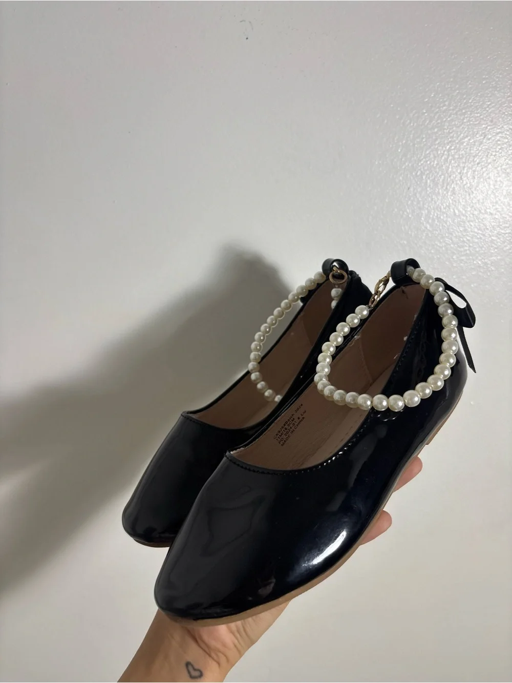Black Patent Mary Jane Flats with Pearl Ankle Straps